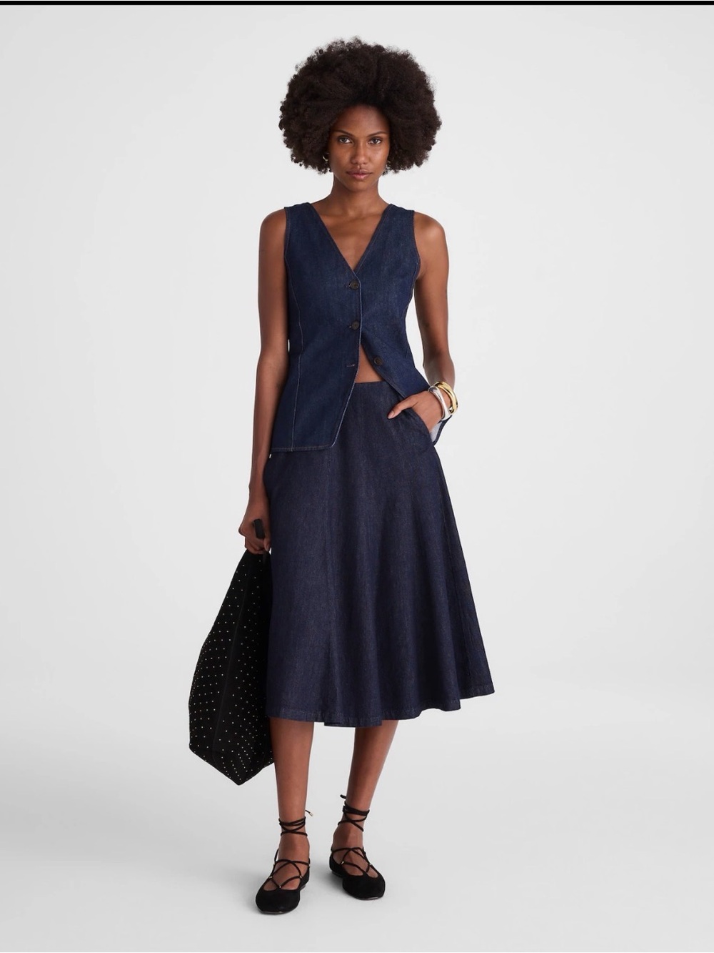 Madewell Flared Denim Midi Skirt Rinse Wash Size 27